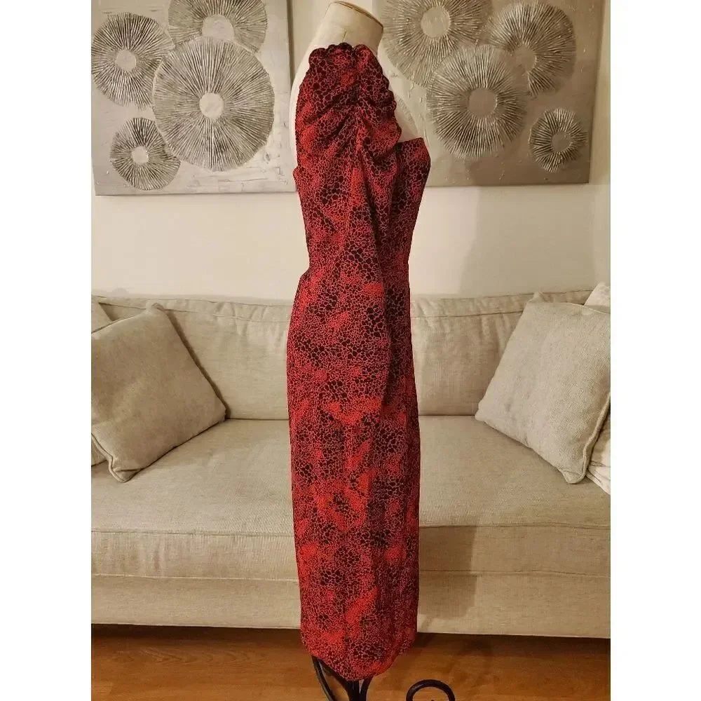 Leith Red Spatter Print Square Neck Midi Dress size Small - NEW